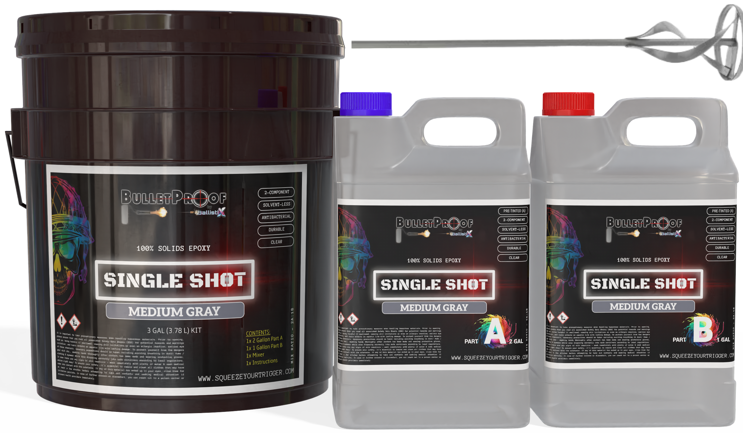 Bulletproof: Single Shot 100% Solids Epoxy - 3 Gallon Kit + Mixer