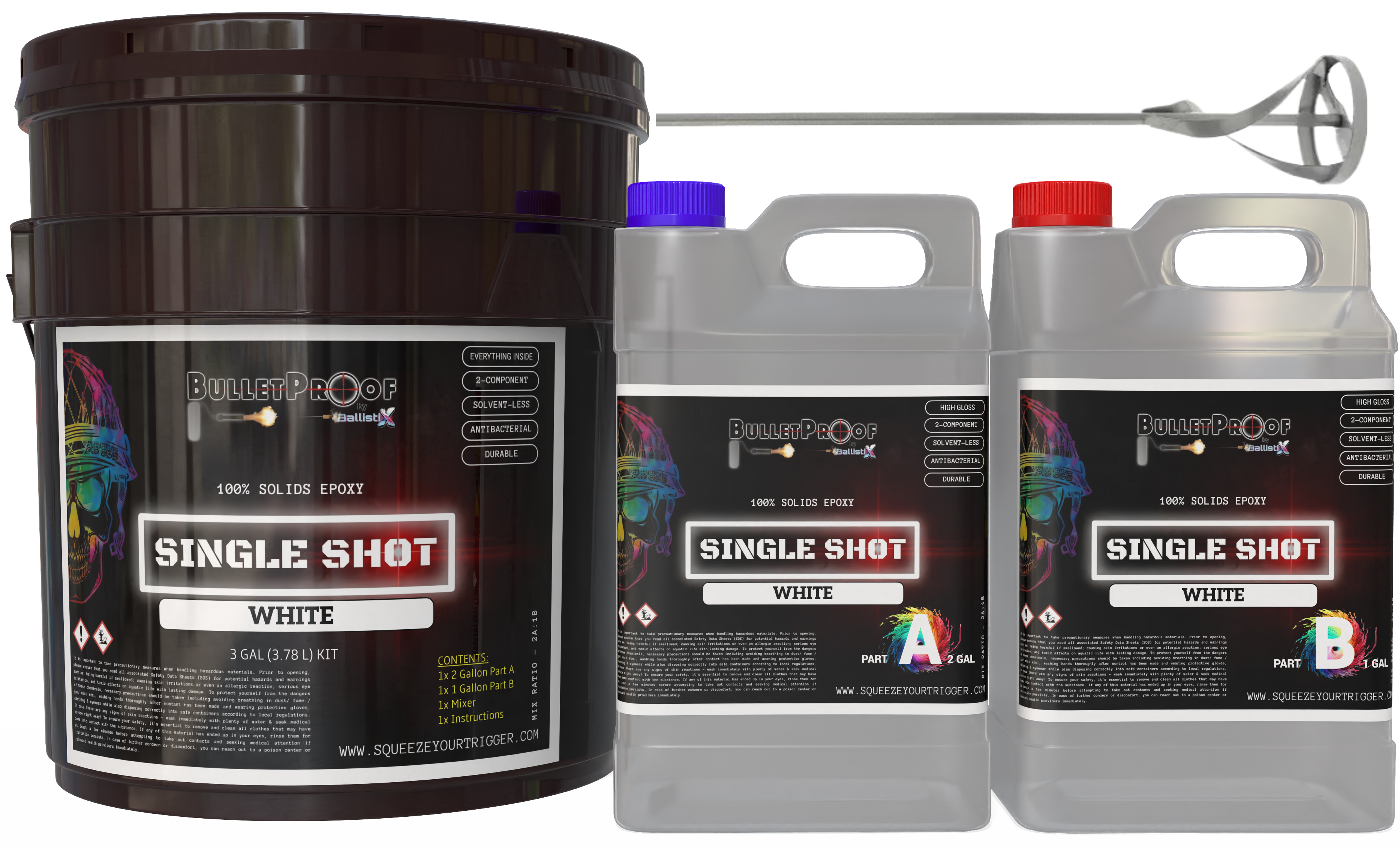 Bulletproof: Single Shot 100% Solids Epoxy - 3 Gallon Kit + Mixer